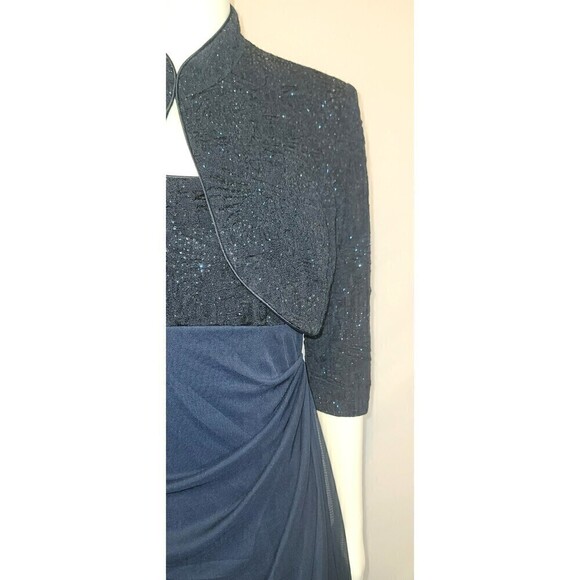 Alex Evenings Navy Blue Draped Column Gown With Bolero Jacket Size 6P - Picture 7 of 16
